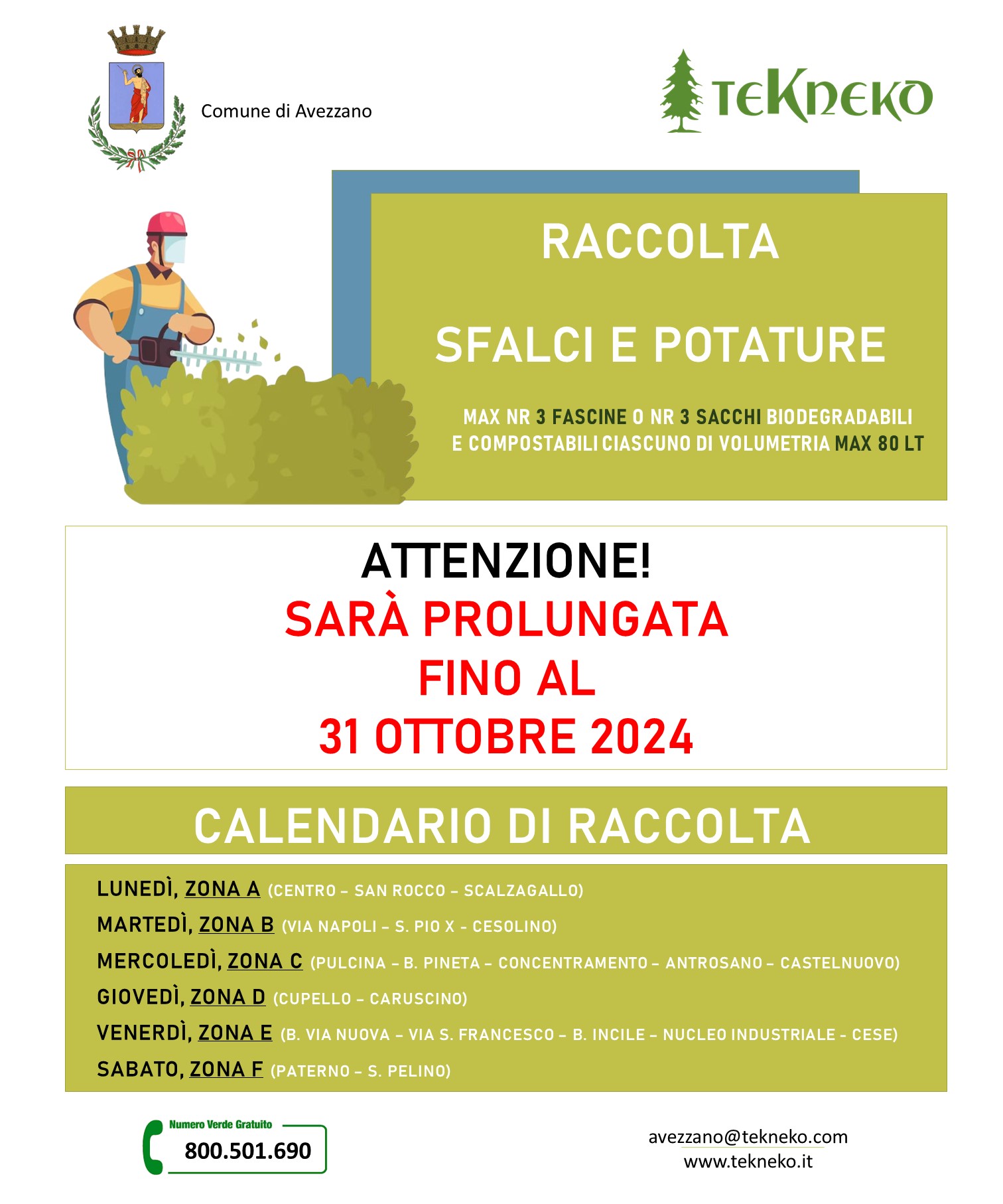 Prolungamento servizio raccolta Sfalci e Potature fino al 31 ottobre 2024
