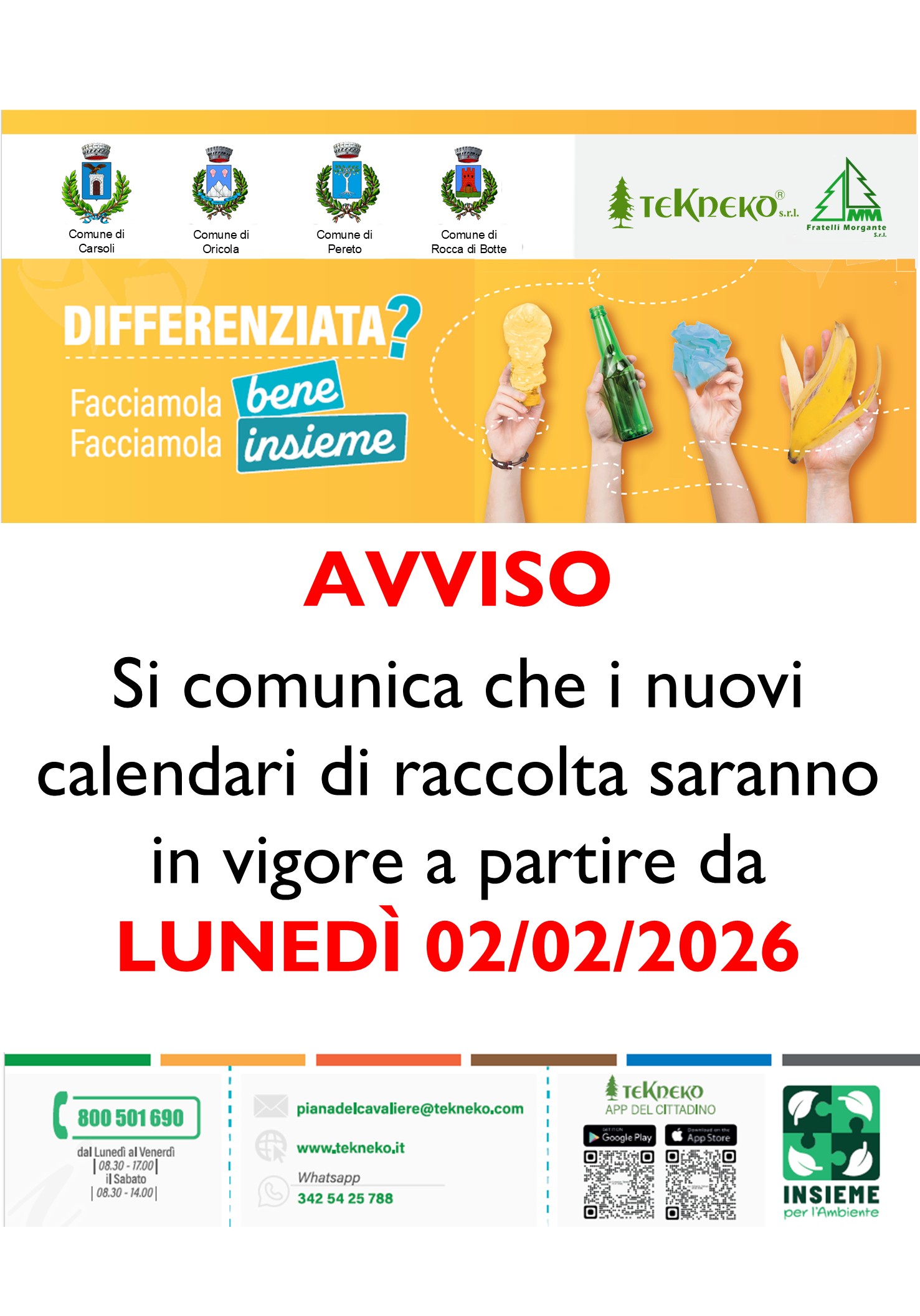 Avviso calendari raccolta 2026