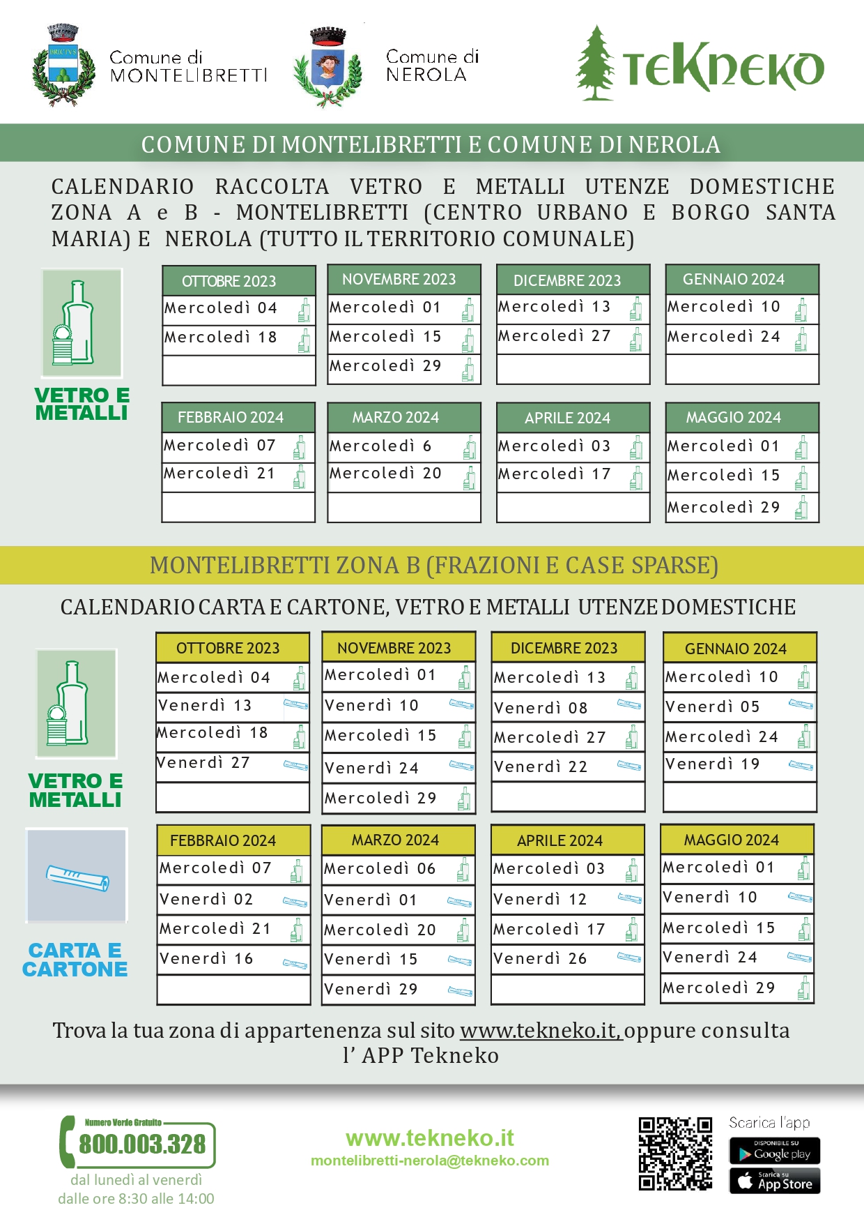 Calendario raccolta vetro e metalli e carta e cartone