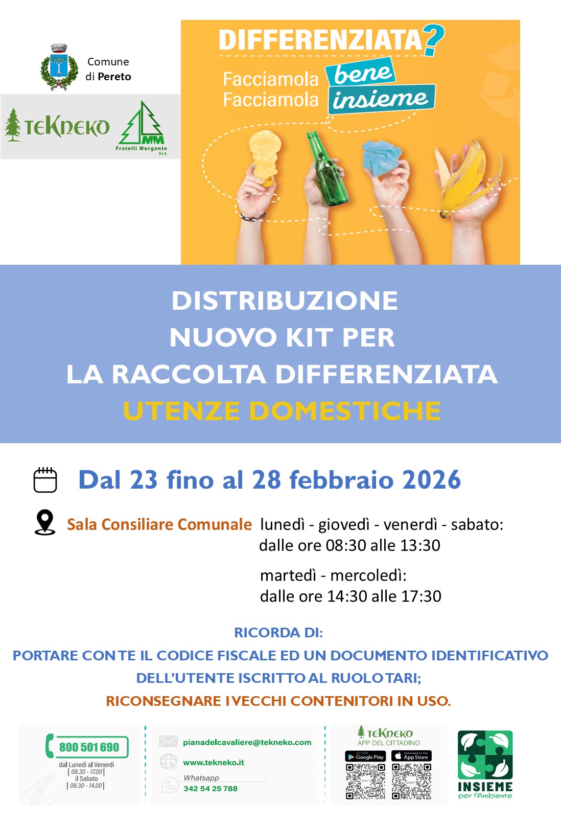 Distribuzione nuovi kit di raccolta differenziata