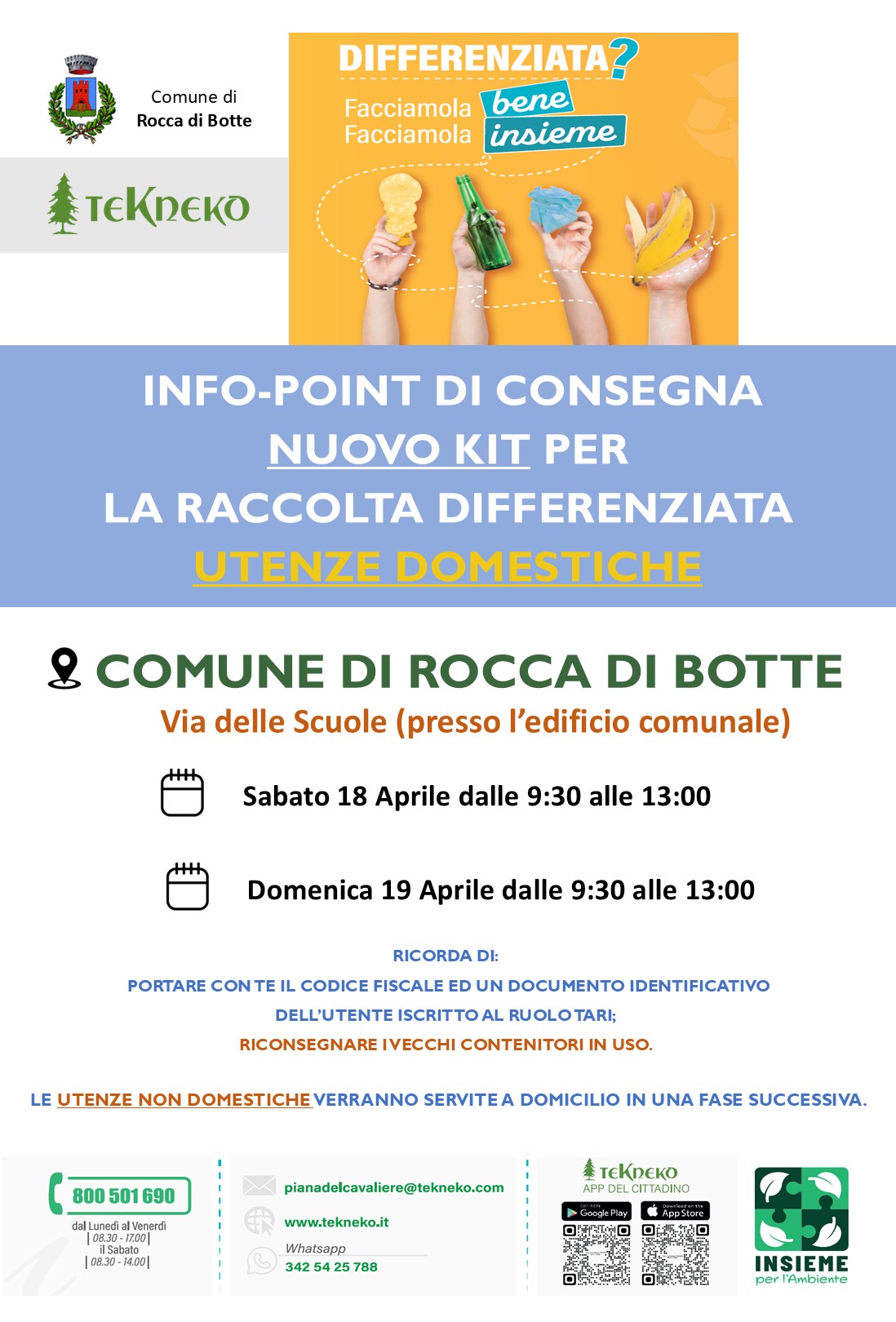 Info-point di distribuzione nuovi Kit di raccolta nel Comune di Rocca di Botte