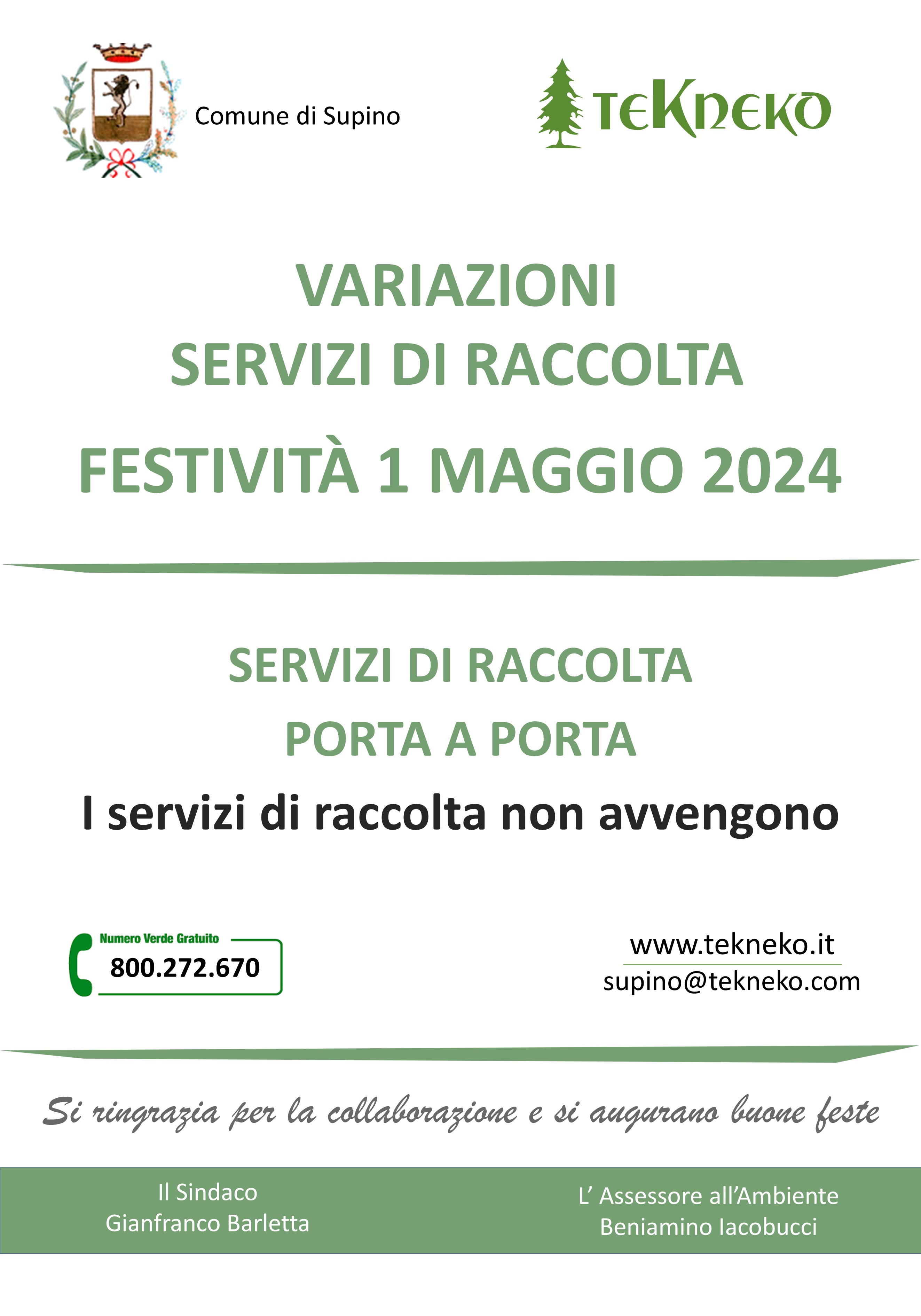 Variazioni servizi festività Maggio 2024