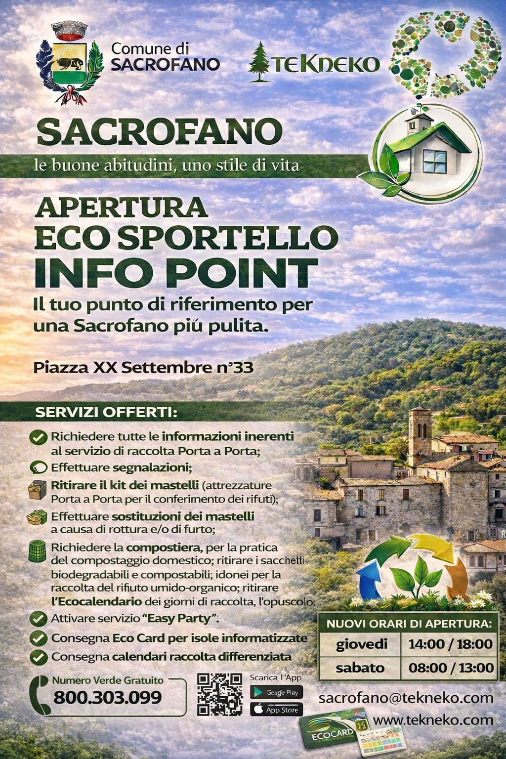Apertura ecosportello Tekneko 11 aprile 2026