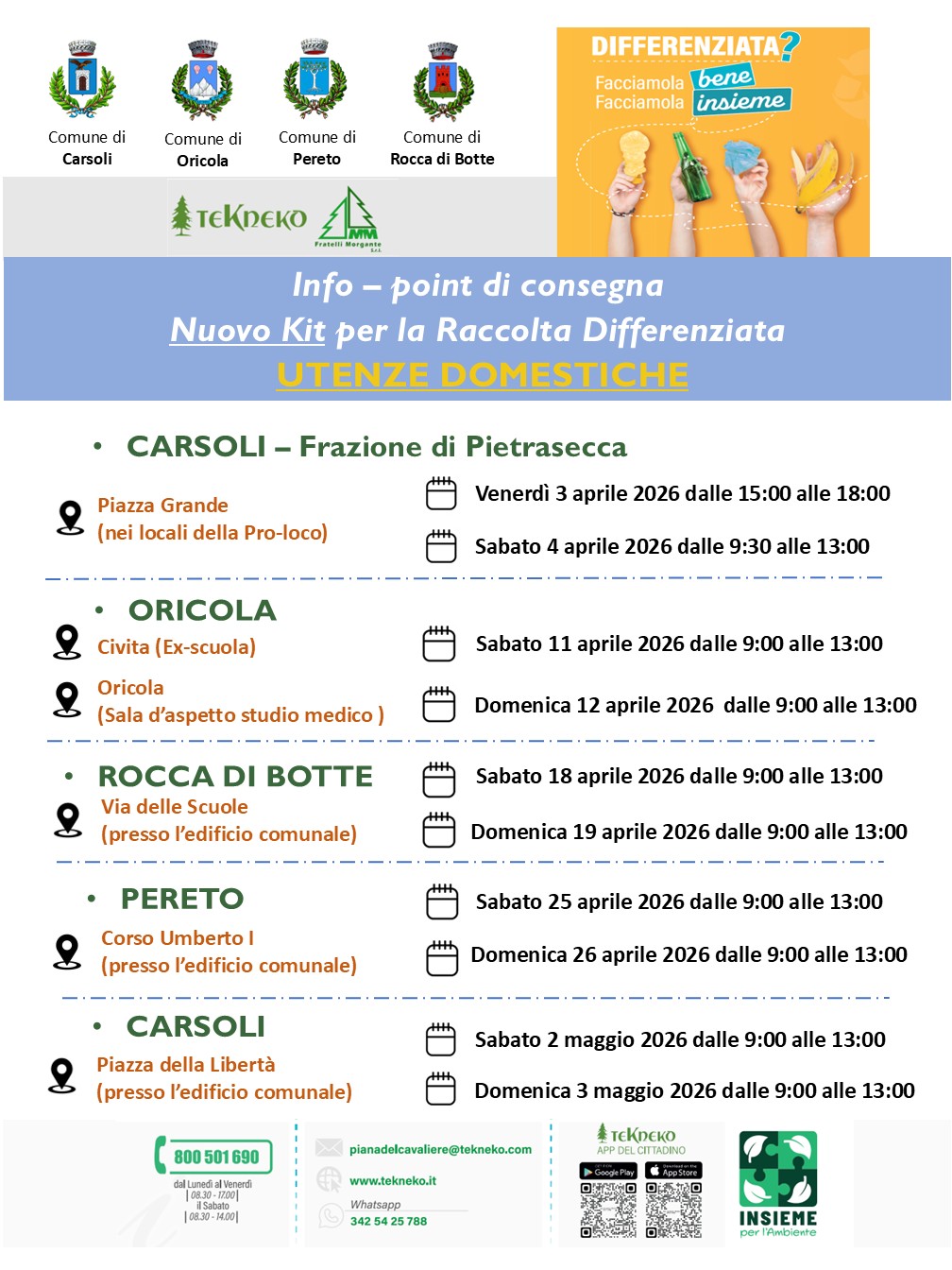 Info-point di distribuzione nuovi Kit di raccolta nella Piana del Cavaliere