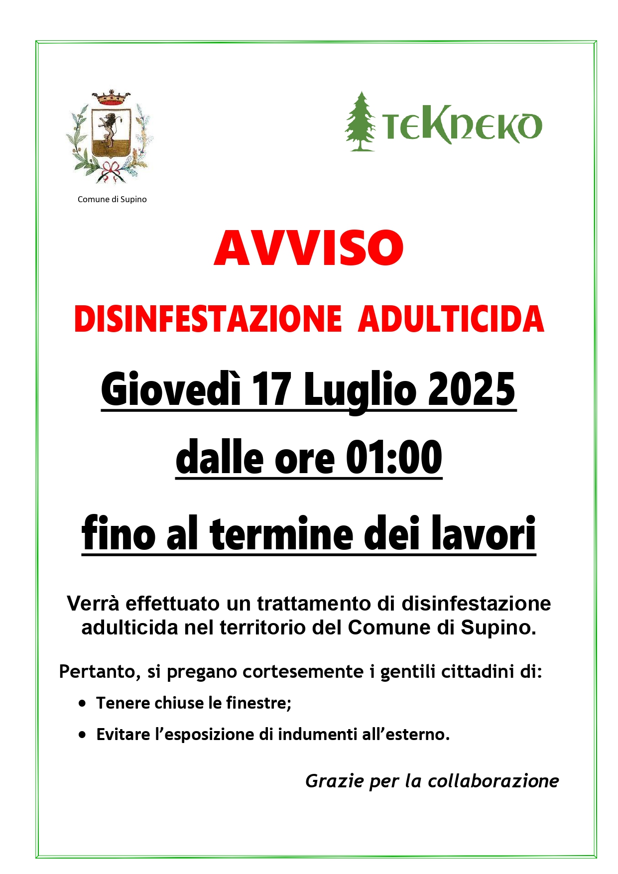 Disinfestazione 17 luglio 2025 Supino