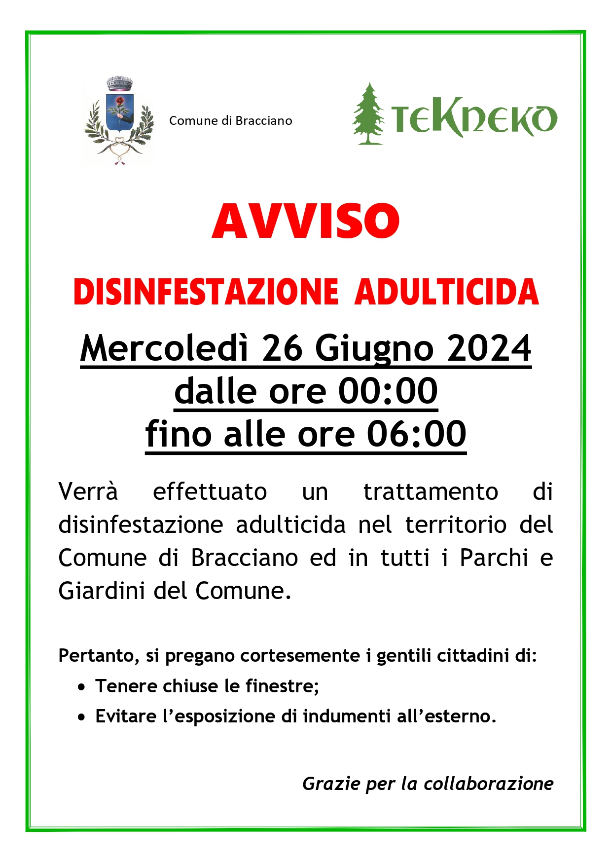 Disinfestazione Adulticida 26 Giugno 2024