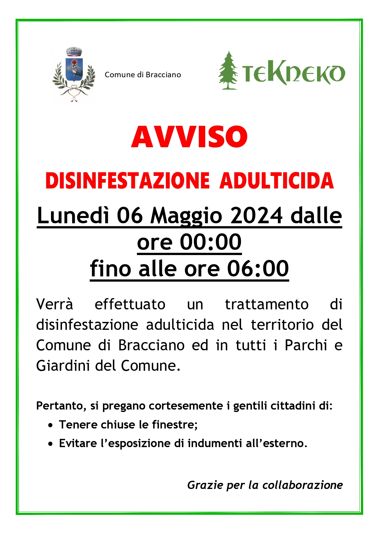 Disinfestazione Adulticida 06 Maggio 2024