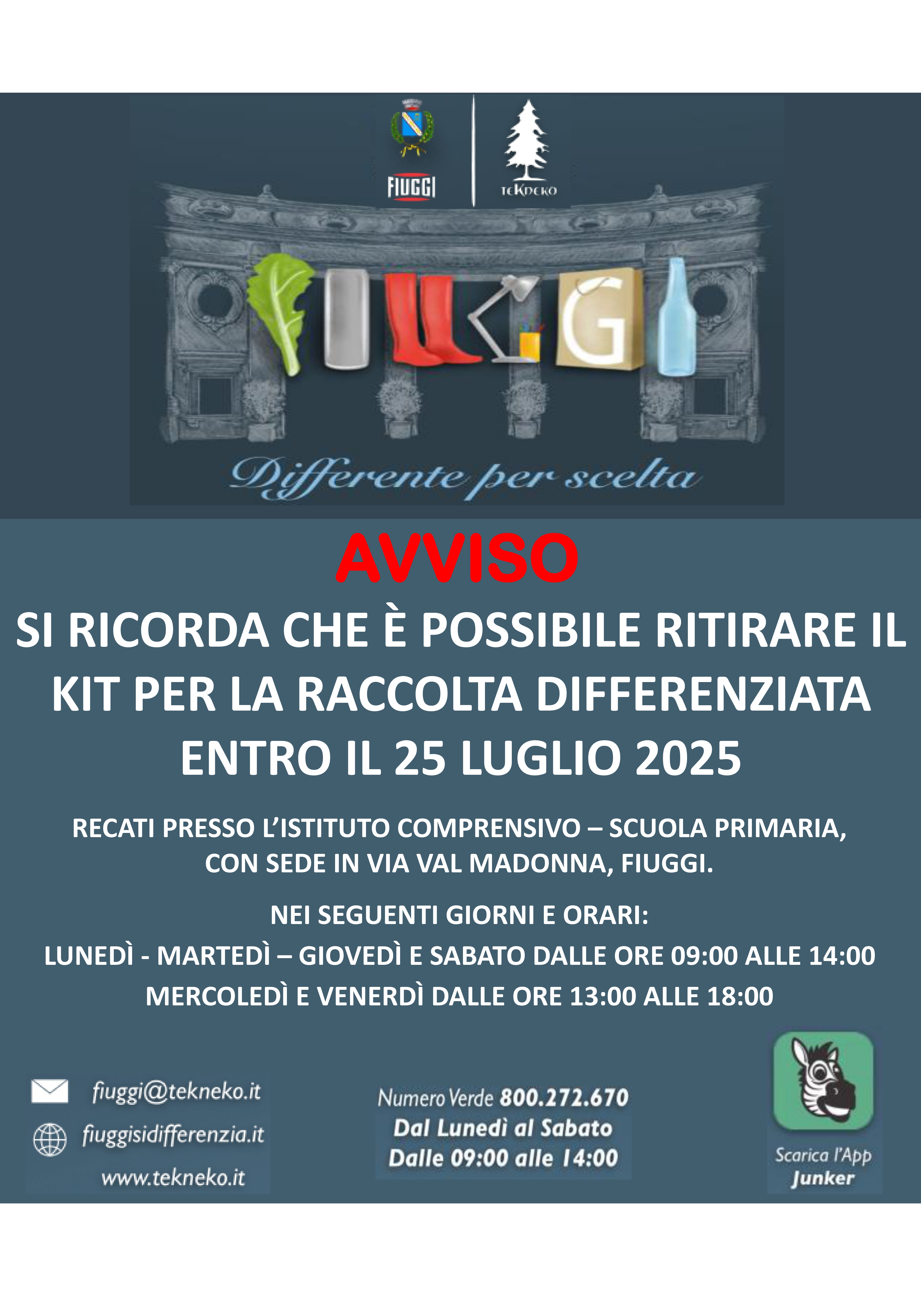 Ritiro attrezzature Utenze Domestiche Fiuggi entro il 25 luglio 2025