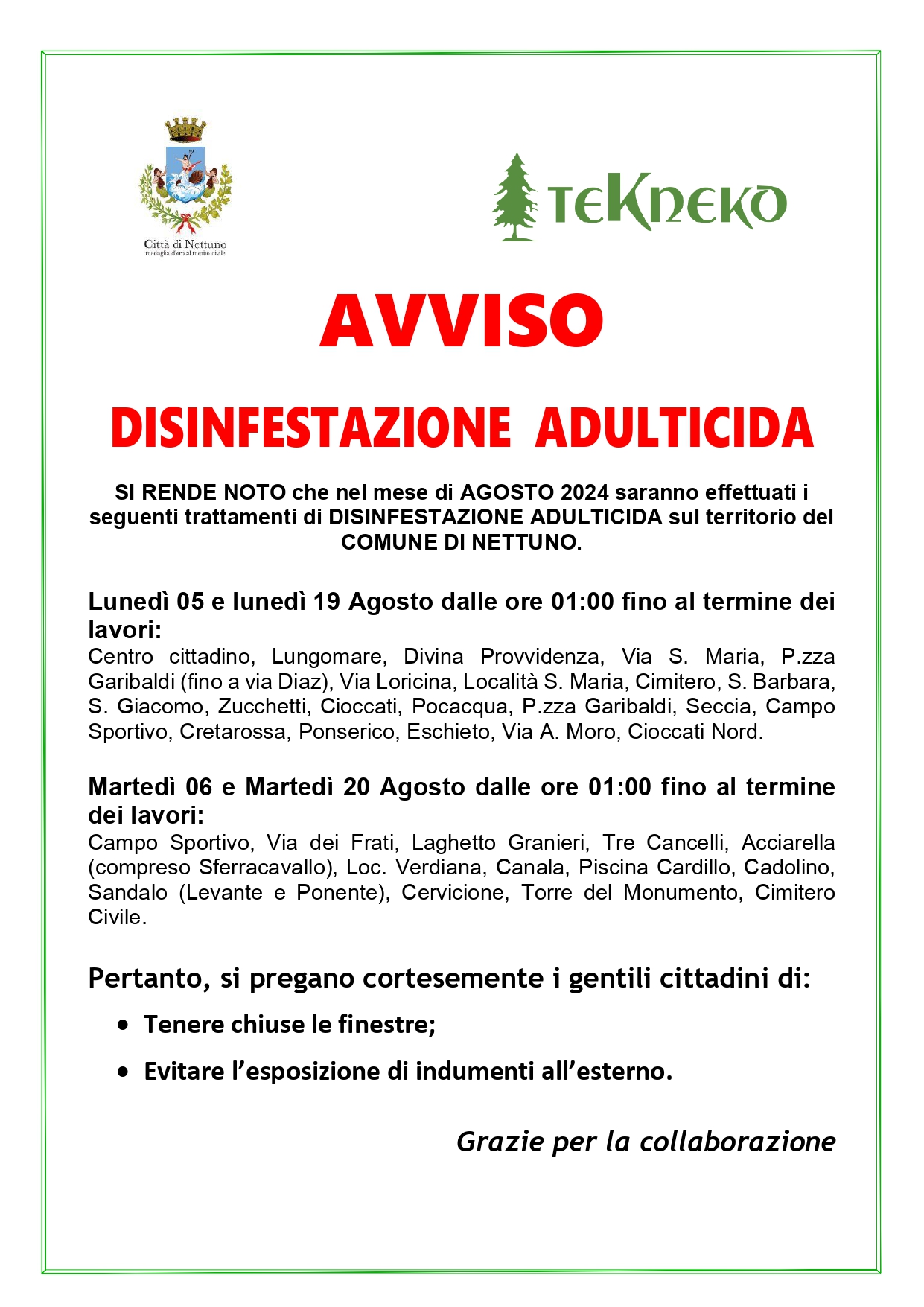 Disinfestazione Adulticida Agosto