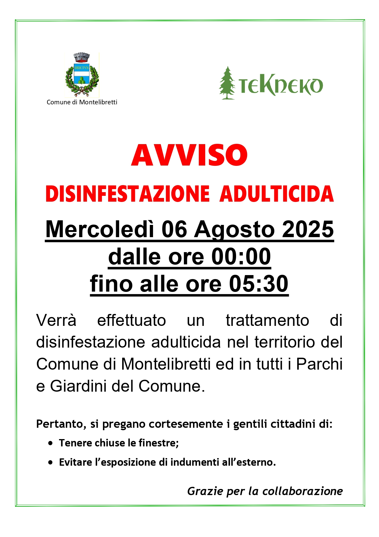 Disinfestazione Montelibretti 06 agosto 2025