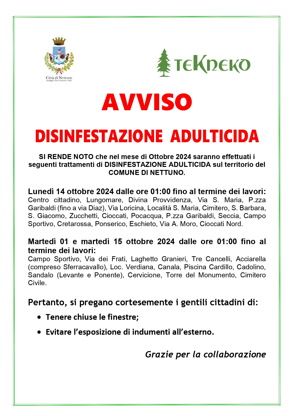 Disinfestazione mese di Ottobre