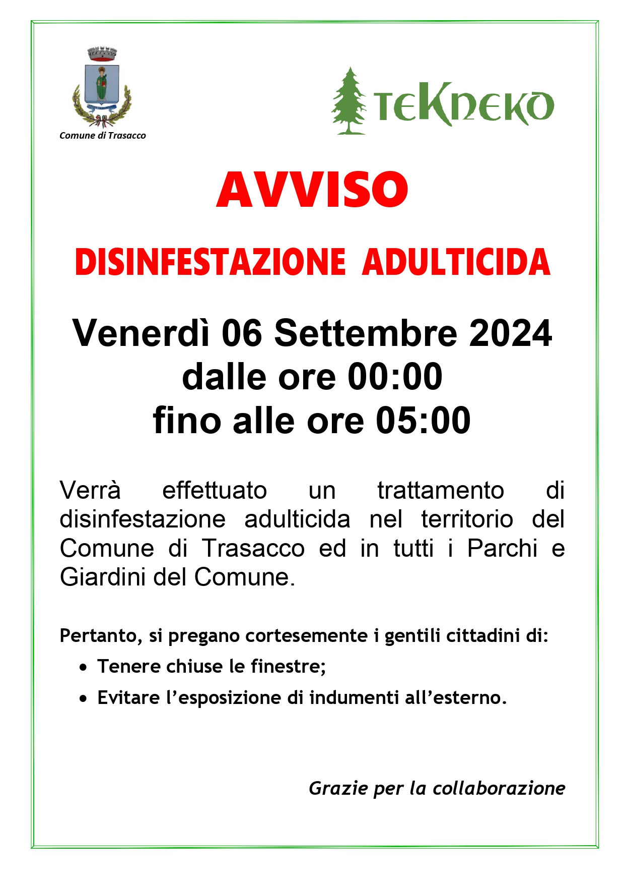 Disinfestazione Trasacco 06 Settembre