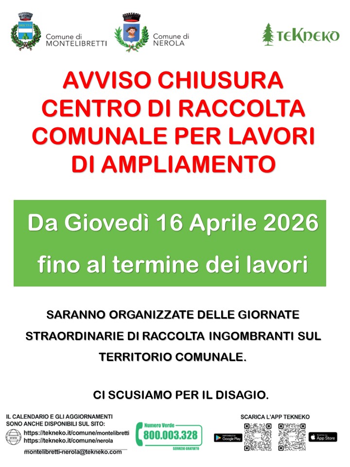 Chiusura Centro di Raccolta Comunale Montelibretti-Nerola