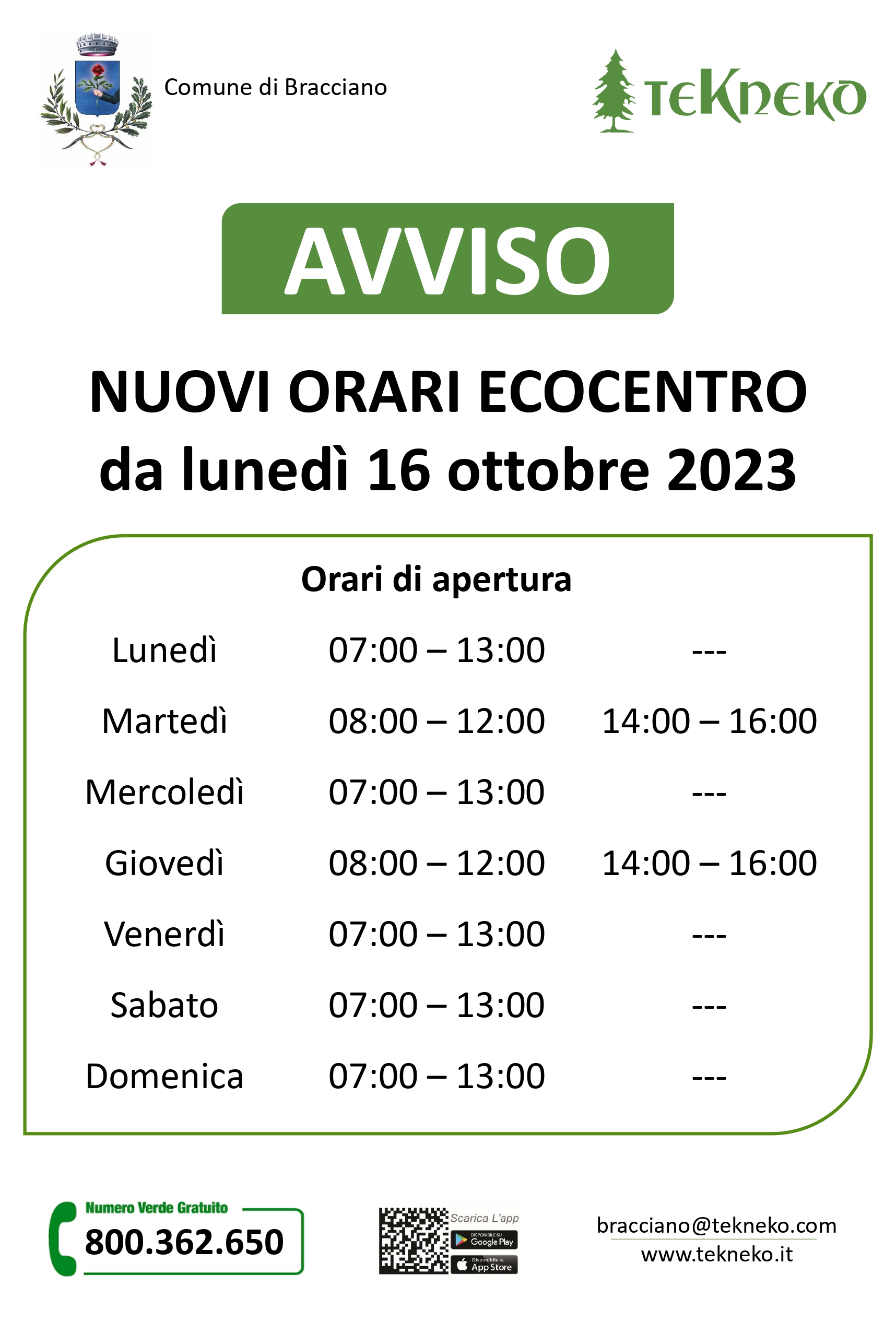 Nuovi orari Ecocentro