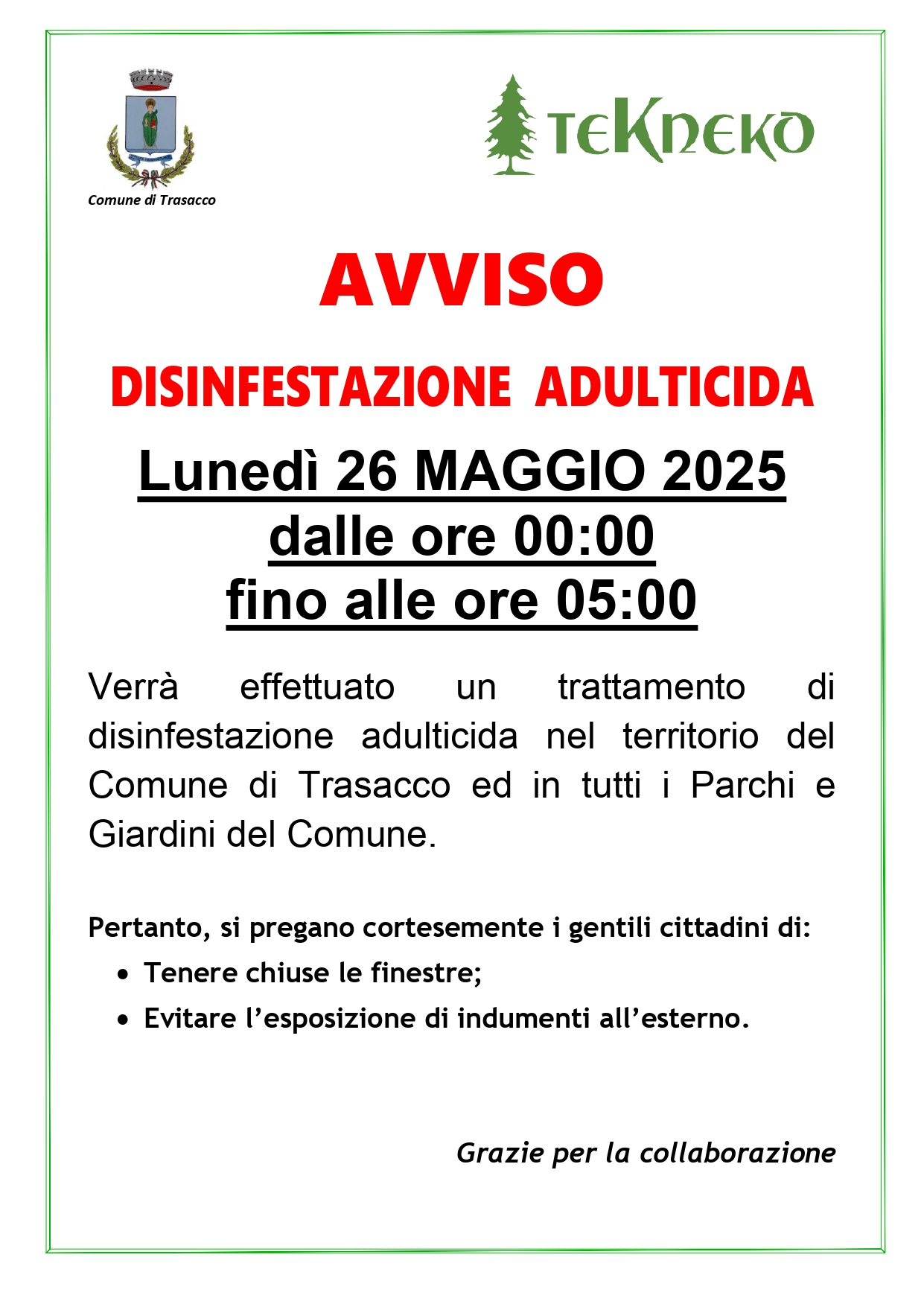 DISINFESTAZIONE TRASACCO 26 MAGGIO 2025