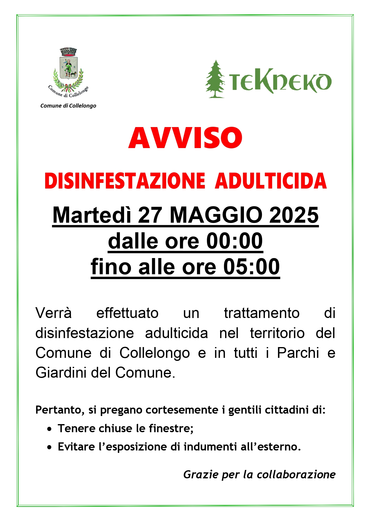 DISINFESTAZIONE COLLELONGO 27 MAGGIO 2025