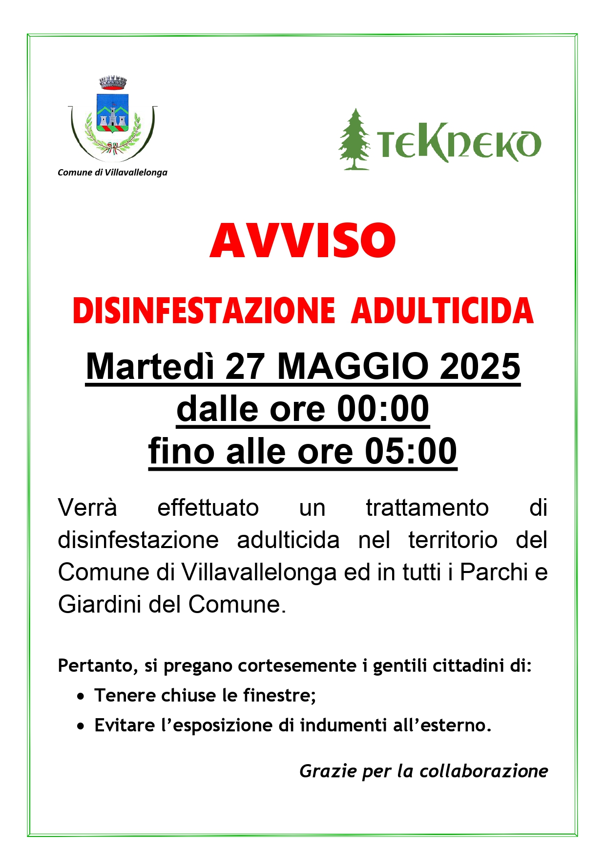 DISINFESTAZIONE VILLAVALLELONGA 27 MAGGIO 2025