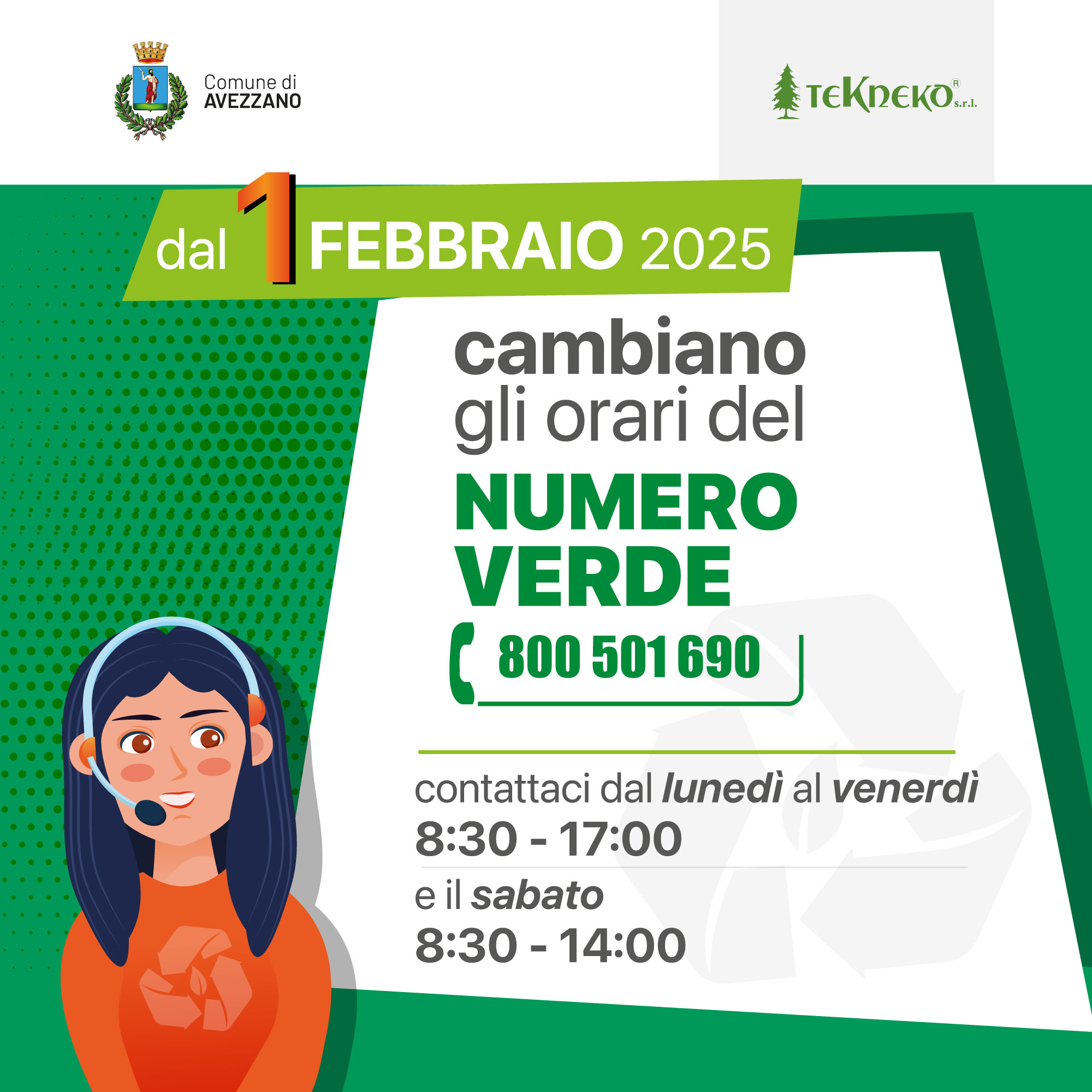 Variazione orario numero verde front office Tekneko